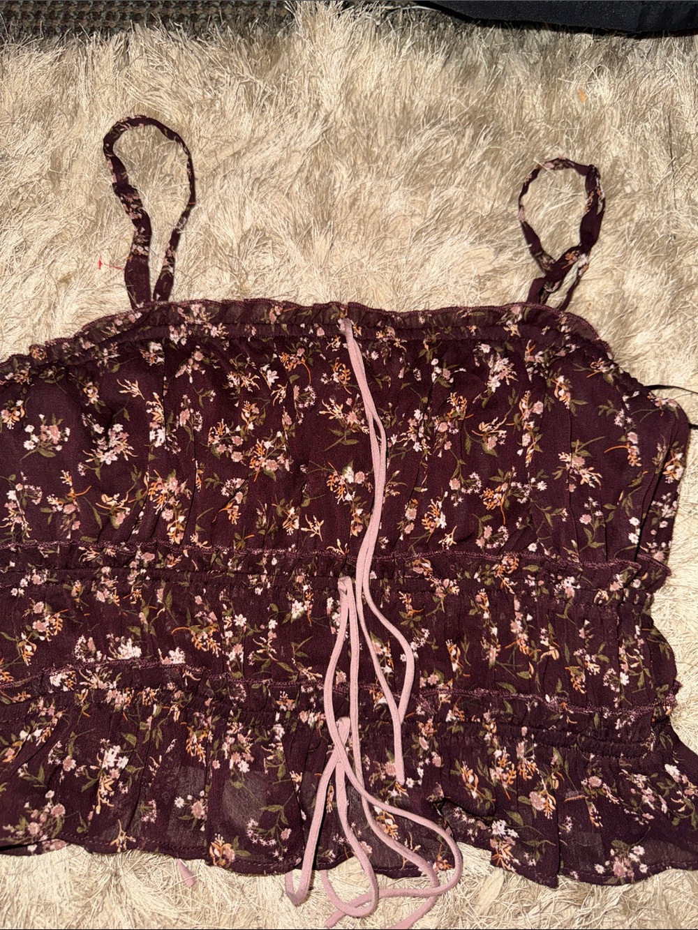Women’s Burgundy Floral Smocked Cami with Tie Detail